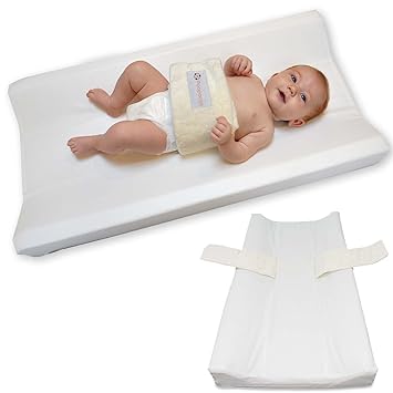 Photo 1 of PooPoose Baby Changing Pad with Secure Strap 32" x 16", Changing Diaper Mat for Table Dresser Change Station Soft, White
