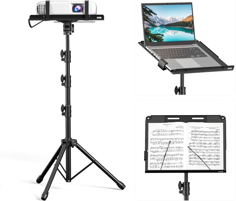 Photo 1 of KDD Projector Tripod Stand - 4 in 1 Music Stand with Spring Arm Foldable Laptop Floor Stand - Tablet Holder with Sliding Lever - Adjustable Height from 23" to 63" and 180° Rotation