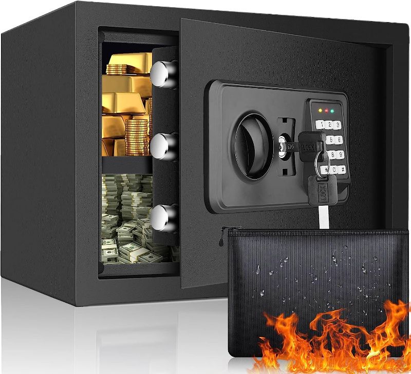 Photo 1 of 1.0 Cubic Safe Box Fireproof Waterproof with Digital Keypad Key, Anti-Theft Home Safe with Fireproof Money Bag, Fireproof Safe for Pistol Cash Jewelry Medicine