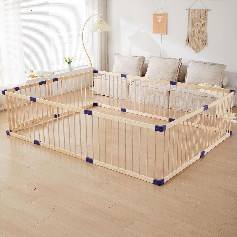 Photo 1 of Baby Playpen Play Pen,Playpen for Babies Toddlers,Baby Play Fence Yards,Wooden Playpen Play Pen,Baby Play Area Indoor, Playpen with Door