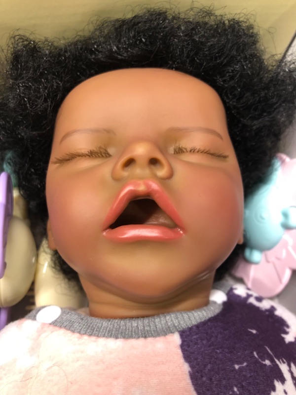 Photo 5 of BABESIDE Lifelike Reborn Baby Dolls Black - 17-Inch Baby-Soft Body & Curls Realistic-Newborn Baby Dolls African American Real Life Baby Dolls Cloth Body w/Feeding Kit & Gift Box for Kids Joan