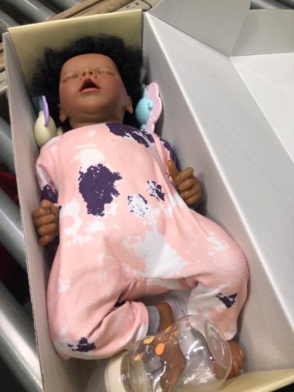 Photo 3 of BABESIDE Lifelike Reborn Baby Dolls Black - 17-Inch Baby-Soft Body & Curls Realistic-Newborn Baby Dolls African American Real Life Baby Dolls Cloth Body w/Feeding Kit & Gift Box for Kids Joan