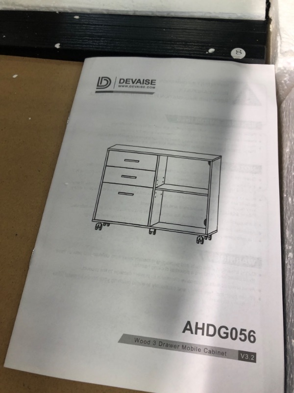 Photo 1 of DEVAISE 3-Drawer Wood File Cabinet, Mobile Lateral Filing Cabinet, Printer Stand with Open Storage Shelves for Home Office, Black Black Upgrade