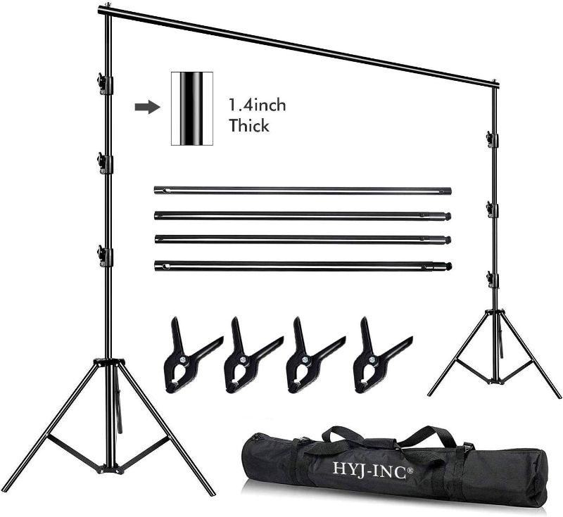 Photo 1 of HYJ-INC 10 x 10Ft Photo Video Studio Heavy Duty Adjustable Muslin Backdrop Stand Background Support System Kit for Photography with Carrying Bag?4 Pcs Spring Clamps
