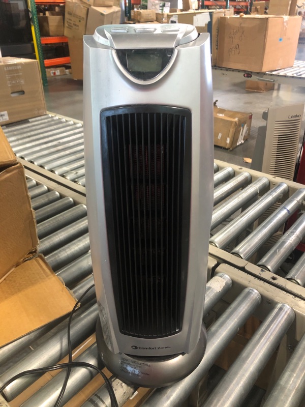 Photo 3 of Comfort Zone CZ499R 1,500-Watt Oscillating Ceramic Tower Heater with Remote Control, 90-Degree Oscillation, Backlit Digital Thermostat with Temperature Display, Timer, and Built-in Overheat Sensor