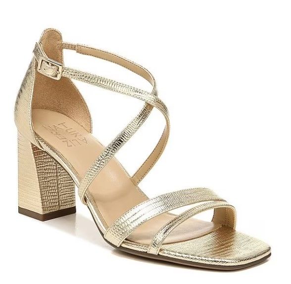 Photo 1 of Naturalizer Tiff Strappy Lizard Print Metallic Leather Square Toe Block Dress Sandals - Size 8