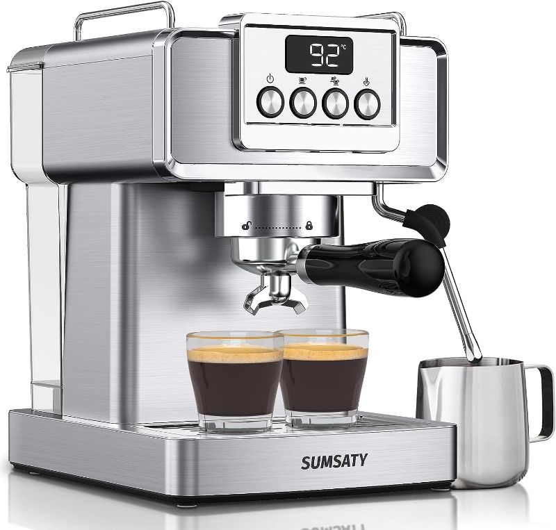 Photo 1 of SUMSATY Espresso Machine, Stainless Steel Espresso Machine with Milk Frother for Latte, Cappuccino, Machiato,for Home Espresso Maker, 1.8L Water Tank, 20 Bar