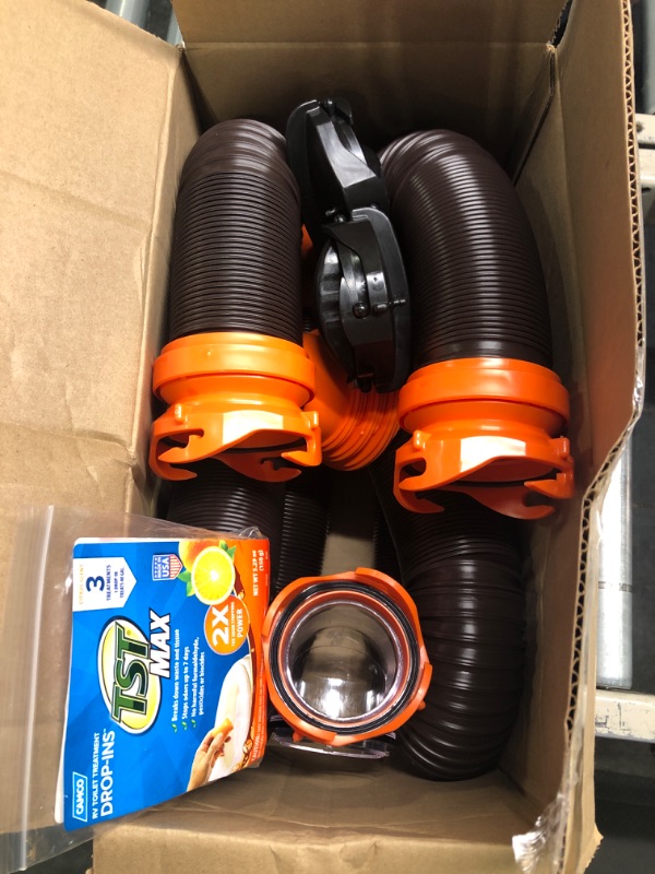 Photo 1 of Camco RhinoFLEX 20’ Camper/RV Sewer Hose Kit | Clear Elbow w/ Removable 4-in-1 Adapter & Pre-Attached Swivel Bayonet and Lug Fittings | Sections Compress for RV Storage and Organization