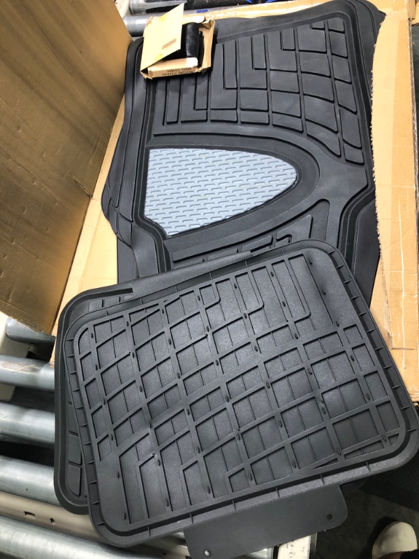 Photo 3 of FH GROUP Car Seat Covers Premium Tall Channel Rubber Trimmable Floor Mats w. FH3001 Snake Pattern Silicone Steering Wheel Cover- Universal Fit for Trucks, SUVs, and Vans (Gray/Black) F11311 Gray / Black