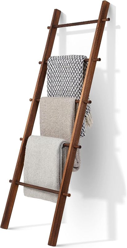Photo 1 of 5 Ft Rustic Blanket Ladder Farmhouse - Quilt Ladder for Bedroom | Wood Ladder Decor | Decorative Ladder for Blankets - Easy to Assemble | Wooden Ladder for Blankets | Farmhouse Wooden Blanket Ladder