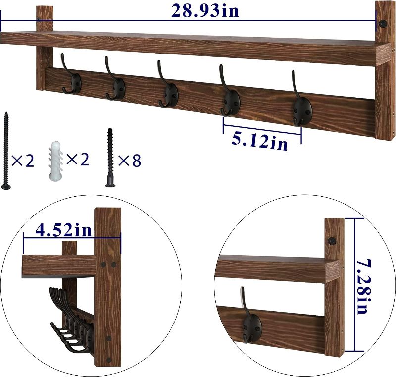 Photo 1 of 
AMBIRD Wall Hooks with Shelf 28.9 Inch Length Entryway Wall Hanging Shelf Wood Coat Hooks for Wall with Shelf Wall-Mounted Coat Hook Rack with 5 Dual Hooks...