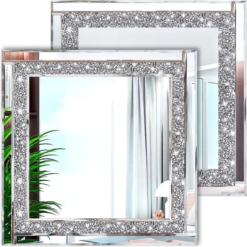 Photo 1 of XIHACTY Crush Diamond Mirrors Wall Decor 12x12", 4 pcs Square Silver Diamond Glass Mirrors for Home Wall Decor