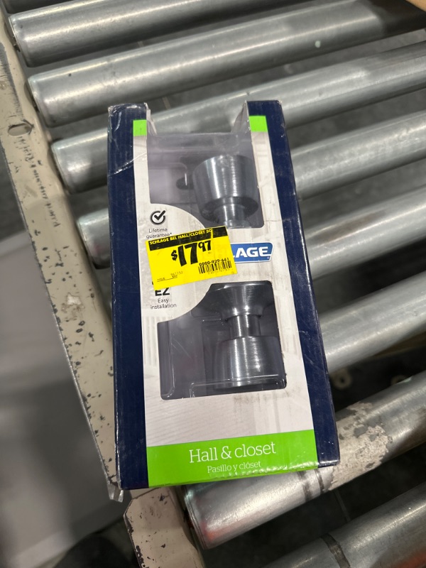 Photo 1 of Schlage F10 V BEL 626 Bell Door Knob, Hall & Closet Passage Lock, Satin Chrome Pack of 1 Satin Chrome