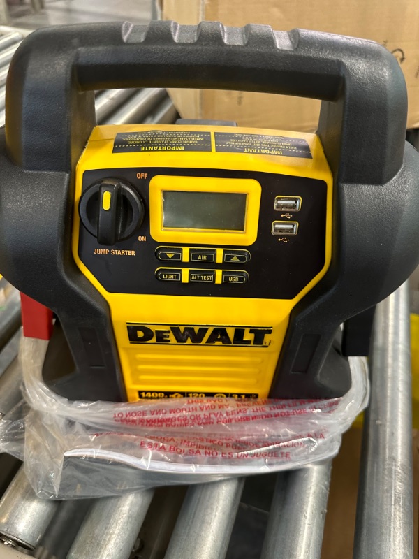 Photo 1 of DEWALT DXAEJ14 Digital Portable Power Station Jump Starter: 1400 Peak/700 Instant Amps, 120 PSI Digital Air Compressor, 3.1A USB Ports, Battery Clamps , Yellow