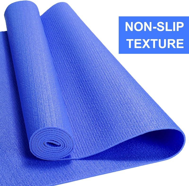 Photo 2 of 3 mm Thick Yoga Mat Bulk, 68.11 x 24.02 Inches Exercise Workout Mat Non Slip Fitness Yoga Pad for Women Kids Gym Home Yoga Pilates, Reliable Sturdy Material and Easy to Clean (Dark Blue)