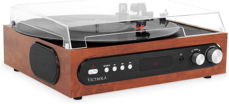 Photo 1 of Victrola All-in-1 Bluetooth Record Player & Vintage Vinyl Record Storage and Carrying Case, Fits All Standard Records - 33 1/3, 45 and 78 RPM, Holds 30 Albums, Brown (VSC-20-BRW) Player + Case Mahogany