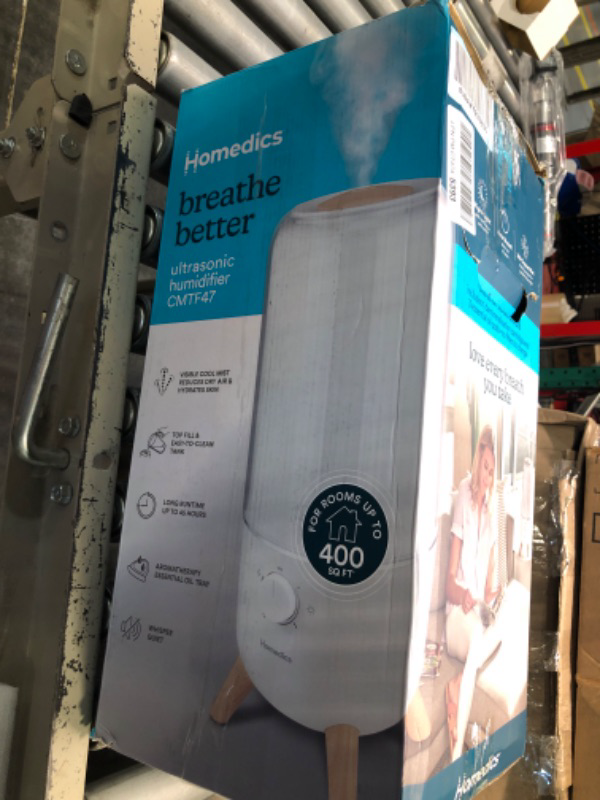 Photo 1 of Homedics Ultrasonic Humidifier, Bedrooms and Home Offices, 0.97-Gallon Tank, 45-Hour Runtime, Visible Ultra-Quiet Cool Mist, Aromatherapy, Demineralization Cartridge, Night-Light, Auto-Off, White White Medium