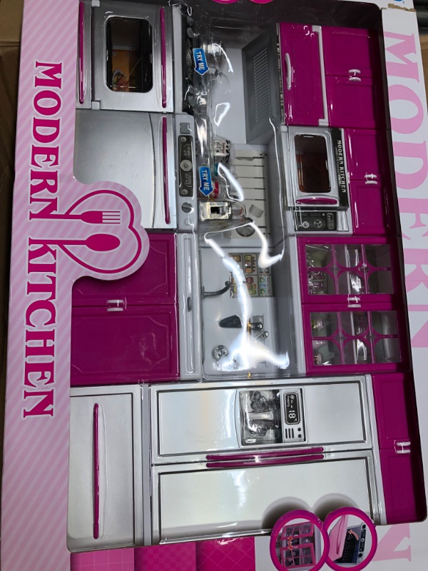 Photo 1 of Doll Playsets My Modern Kitchen Great for Dolls and Toy Figures for Kids - 4-in-1 Playset with 39pcs Foods & Accessories, Battery Operated Appliances with Realistic Lights & Sounds, Pretend Play Toy,