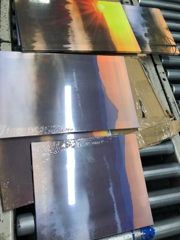Photo 1 of 5 Pieces Canvas Prints Autumn Sunrise Above Foggy Forest Picture Artwork Fall Colorful Valley Full Of Dense Mist Colored With Hot Sun Rays Landscape Poster...
