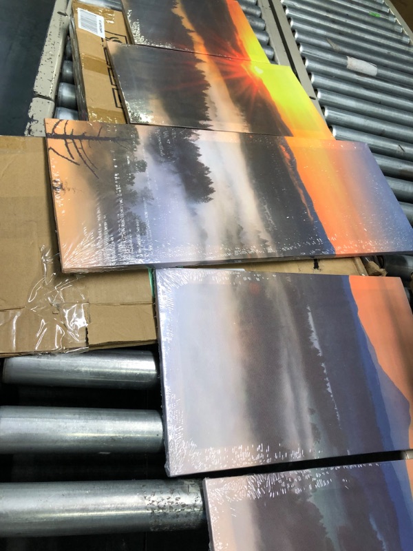 Photo 1 of 5 Pieces Canvas Prints Autumn Sunrise Above Foggy Forest Picture Artwork Fall Colorful Valley Full Of Dense Mist Colored With Hot Sun Rays Landscape Poster...
