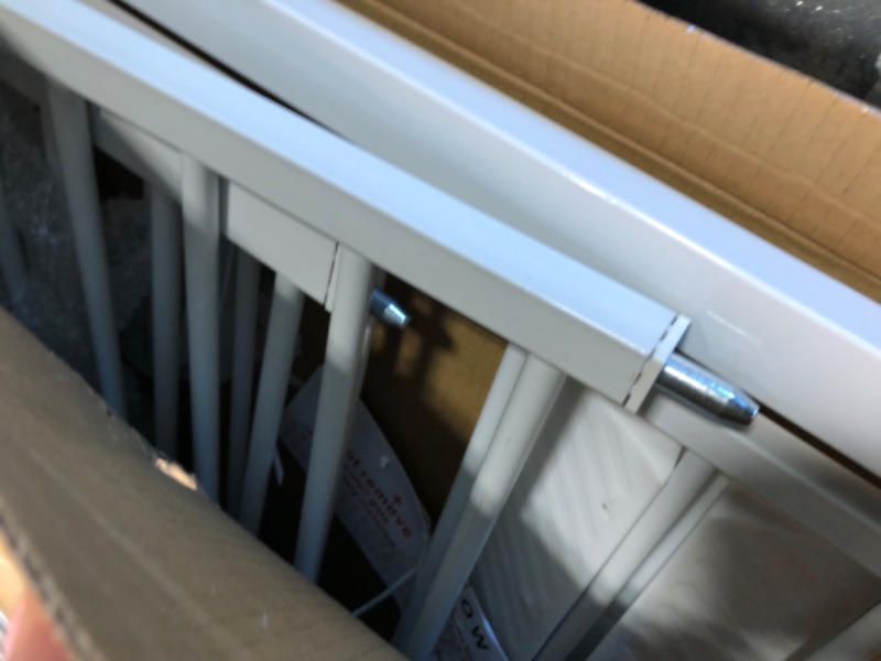 Photo 1 of ALLAIBB Extra Wide Pressure Mount Baby Gate Auto Close White Metal Child Dog Pet Safety Gates with Walk Through for Stairs,Doorways,Kitchen and Living Room 62.2-66.9 in (57.48-62.20"/146-158cm) White 57.48-62.20 Inch (Pack of 1)