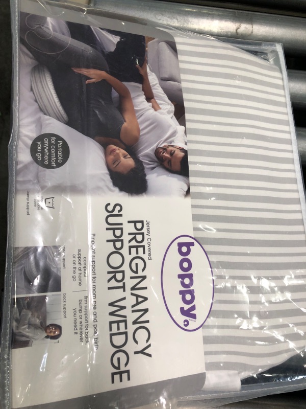 Photo 3 of Boppy Pregnancy Wedge Pillow with Removable Jersey Pillow Cover, Gray Modern Stripe, Firm, Compact Support, Prenatal and Postnatal Positioning