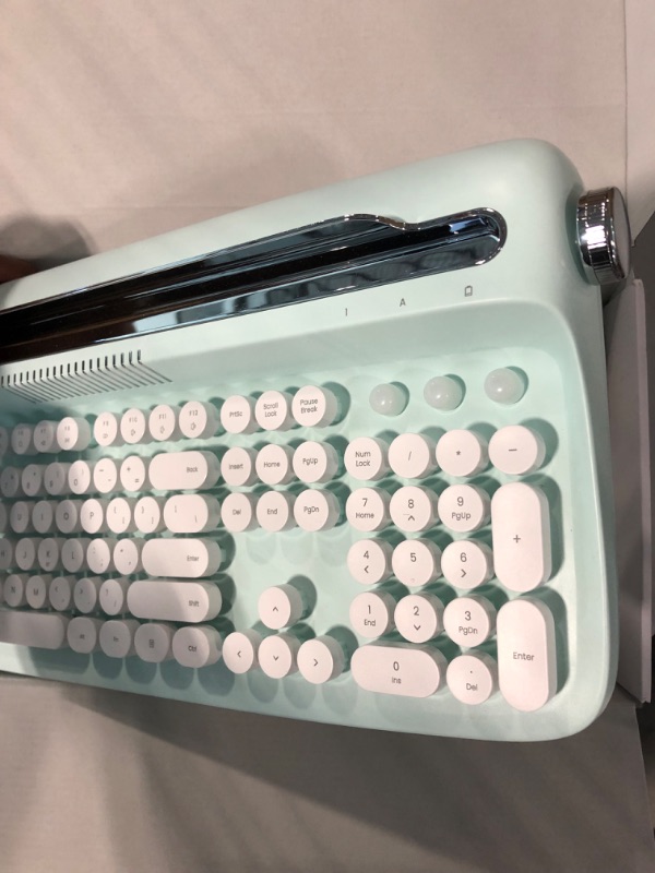 Photo 5 of TISHLED Typewriter Keyboard Wireless Bluetooth 5.0 Retro Aesthetic Cute Kawaii Round Keycaps 106-Key with Num Pad Clicky Mechanical Feeling with Pad/Phone Holder for Windows/Mac OS/Android/iOS (Mint)