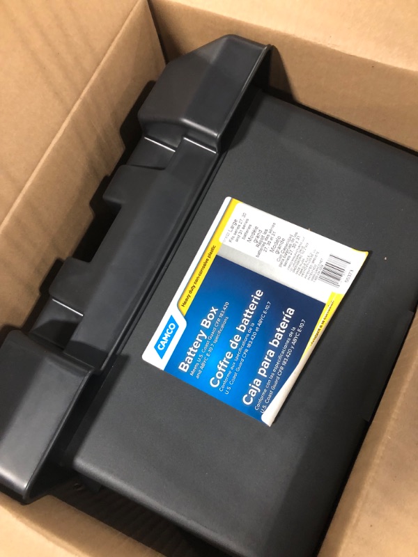 Photo 3 of Camco Large Battery Box with Straps and Hardware - Group 27, 30, 31 |Safely Stores RV, Automotive, and Marine Batteries | Measures Inside 7-1/4" x 13-1/4" x 8-5/8" | (55373) Frustration Free Packaging Large Battery Box