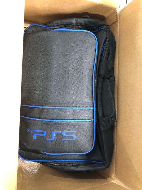 Photo 1 of CONGDAREN Carrying Case for PS5 Travel Case for PS5 Protective Case Bag Suitable for PS5 Disc/Digital Edition Console, Controllers, Game Cards, Gaming Headset and Other Accessories Blue and Black