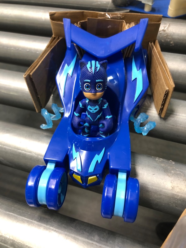 Photo 2 of PJ Masks Catboy Deluxe Vehicle Preschool Toy, Cat-Car Toy with Spinning Super Cat Stripes and Catboy Action Figure for Kids Ages 3 and Up, Blue Cat Boy