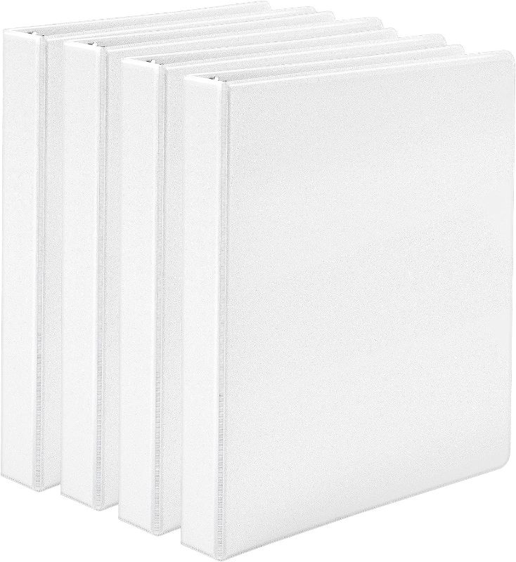 Photo 1 of Amazon Basics 3 Ring Binder with 2 Inch D-Ring and Clear Overlay, White, 4-Pack 2-inch Binder