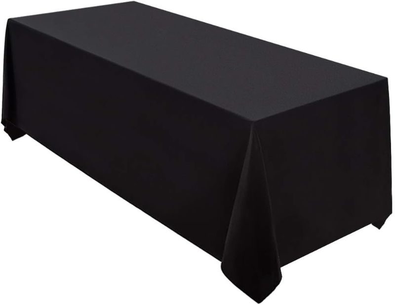 Photo 1 of  1 pack Surmente Tablecloth 90 x 132-Inch Rectangular Polyester Table Cloth for Weddings, Banquets, or Restaurants (Black) 