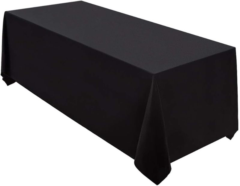 Photo 1 of 1 pack Surmente Tablecloth 90 x 132-Inch Rectangular Polyester Table Cloth for Weddings, Banquets, or Restaurants (Black) 