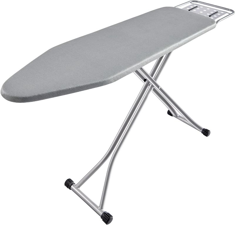 Photo 1 of BKTD Ironing Board, Heat Resistant Cover Iron Board with Steam Iron Rest, Non-Slip Foldable Ironing Stand. Heavy Sturdy Metal Frame Legs Iron Stand(13 * 34 * 53 Inches) Silver Gray Color