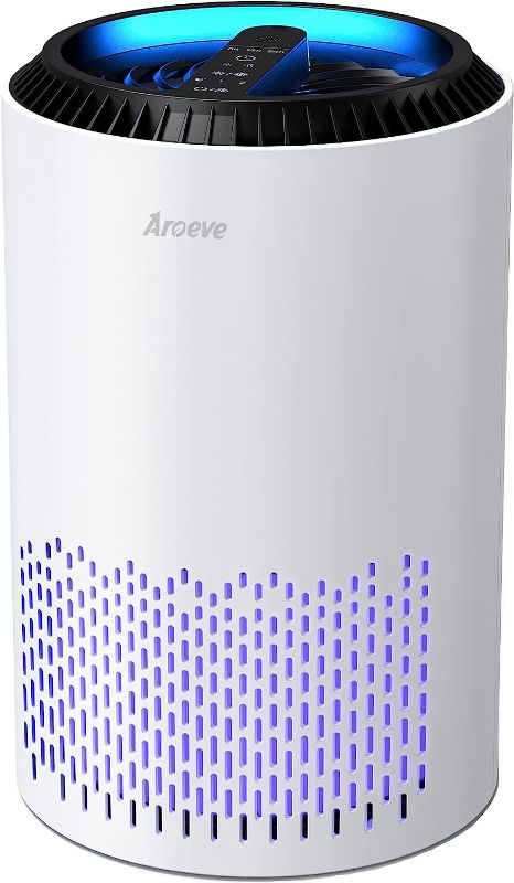 Photo 1 of AROEVE Air Purifiers for Home, HEPA Air Purifiers Air Cleaner For Smoke Pollen Dander Hair Smell Portable Air Purifier with Sleep Mode Speed Control For Bedroom Office Living Room, MK01- White