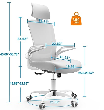 Photo 3 of Mimoglad Office Chair, High Back Ergonomic Desk Chair with Adjustable Lumbar Support and Headrest, Swivel Task Chair with flip-up Armrests for Guitar Playing, 5 Years Warranty
