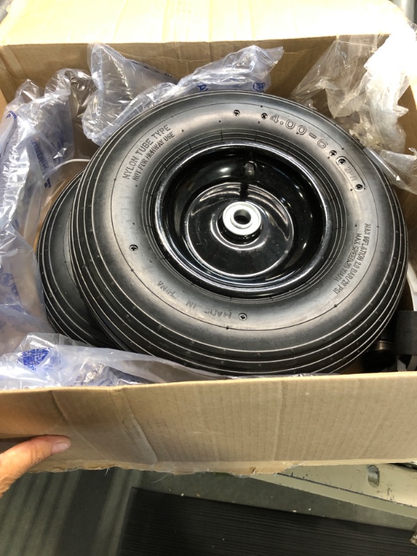 Photo 3 of 4.00-6 Pneumatic Tire and Wheel Compatible with Gorilla cart, 13'' Residential Wheelbarrow Tires Replacement, Air Filled Wheel Assemblies for Garden Carts with 5/8" and 3/4" Center Bearing 2