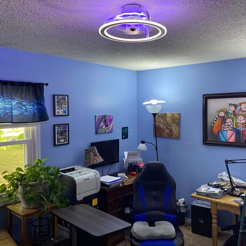 Photo 1 of 7000FAN Flush Mount Ceiling Fans with Lights Remote Control, Dimmable LED Light 6 Speed Enclosed Ceiling Fan, Low Profile Bladeless Ceiling Fan for...
