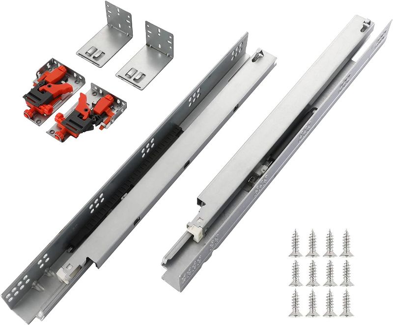 Photo 1 of 1 Pair of 15 Inch Undermount Soft Close Drawer Slides Full Extension Concealed Drawer Rails with Mounting Screws,3D Locking Device and Brackets
