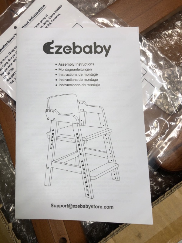 Photo 4 of Ezebaby Wooden High Chair for Toddlers to Teens, Adjustable Kids Study Chair with Steps, Kids Dining Chair with Removable Cushion (Nut-Brown)
