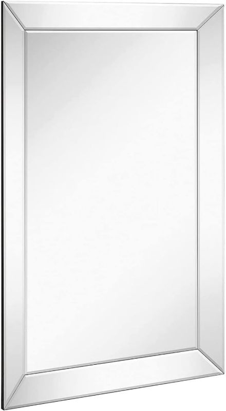 Photo 1 of ***GLASS IS CHIPPED IN CORNER*** Hamilton Hills 24x36 Inch Rectangular Polished Silver Framed Mirrors for Wall | Large Luxury Mirror with 3in Angled Beveled Edge Frame | Hanging Vanity for Hallway, Entry, Bedroom & Bathroom Mirror
