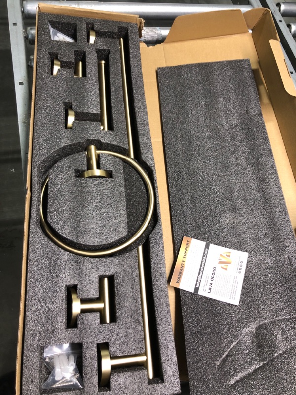 Photo 3 of 5-Piece Bathroom Hardware Set Brushed Gold, Lava Odoro Towel Rack Set Stainless Steel Wall Mounted - Include 23.6 in Bath Towel Bar, 2 Robe Towel Hooks, Toilet Paper Holder and Towel Ring