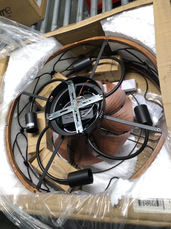 Photo 1 of GESUM Caged Ceiling Fan with Light, 20" Low Profile Ceiling Fan with Reversible Blade, Farmhouse Enclosed Ceiling Fan with Light for Bedroom, Flush Mount Bladeless Ceiling Fan Light (4 Bulb Included) Retro