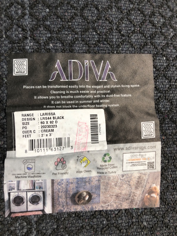 Photo 1 of Adiva Rugs Machine Washable Area Rug with Non Slip Backing for Living Room, Bedroom, Bathroom, Kitchen, Printed Persian Vintage Home Decor, Floor Decoration Carpet Mat (Black, 2' x 3') 2' x 3' Black 44