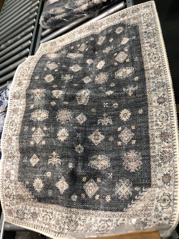Photo 1 of Adiva Rugs Machine Washable Area Rug with Non Slip Backing for Living Room, Bedroom, Bathroom, Kitchen, Printed Persian Vintage Home Decor, Floor Decoration Carpet Mat (Black, 2' x 3') 2' x 3' Black 44