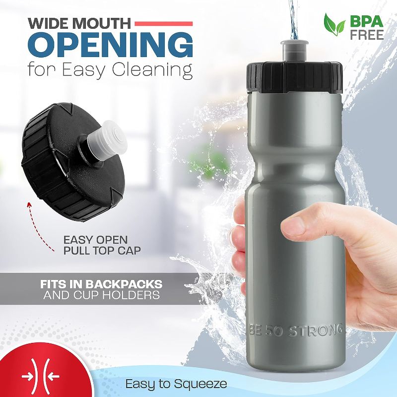 Photo 1 of | 22 oz. BPA-Free Easy Open with Pull Top Cap | Made in USA | Reusable Plastic Water Bottles for Adults & Kids | Top Rack Dishwasher Safe Silver