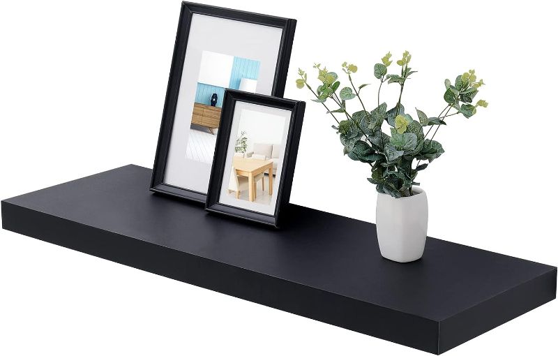 Photo 1 of WELLAND 12" Deep Floating Wall Shelf, Black Floating Shelf Display Floating Shelf, 35.43" L x 11.81" D x 2" T, Deeper Than Others, Black 35.43" x 11.81" x 2"