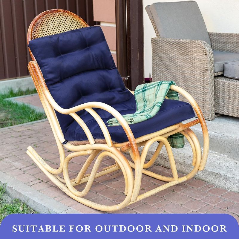 Photo 1 of  Outdoor High Back Chair Cushion Waterproof Rocking Chair Cushion Indoor Outdoor Seat Back Chair Cushions Thickened Patio Chair Pad for Indoor and Outdoor (Navy Blue,Solid Color Style) Navy Blue Solid Color Style