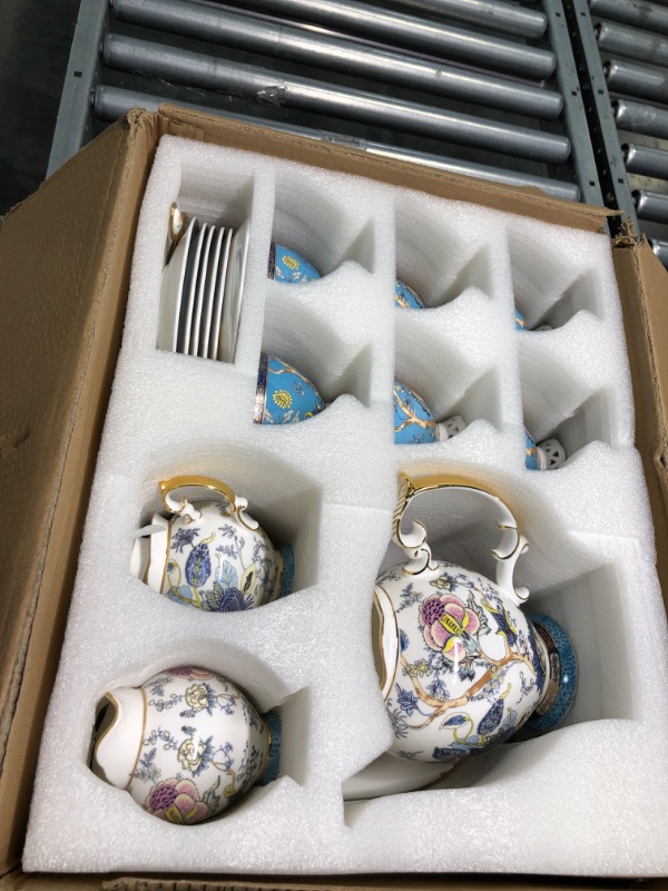 Photo 1 of ACMLIFE Bone China Coffee Tea Sets, 21 Piece Porcelain Tea Cup Set, Tea Cup and Saucer Set Service for 6 with 34 Ounces Teapot,Sugar Bowl,Creamer Pitcher...
