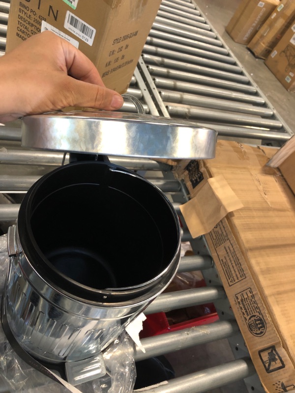 Photo 1 of BINO Round Step Trash Can | Home or Office Bathroom Trash Cans with Lids | Kitchen Garbage Can with Non-Slip Stepper | Stainless Steel Small Trash Can with Lid | Galvanized Steel (1.3 Gallon/5 Liter)